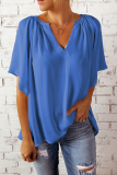 Casual Solid Patchwork V Neck T-Shirts