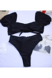 Fashion Vacation Solid Patchwork Swimwears