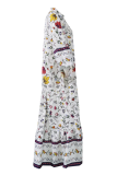 Casual Print Patchwork V Neck Cake Skirt Dresses