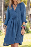 Casual Solid Patchwork V Neck Cake Skirt Dresses