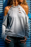 Fashion Street Solid Ripped O Neck T-Shirts