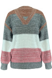 Casual Sweet Color Block Patchwork V Neck Tops