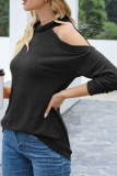 Casual Solid Hollowed Out Patchwork Half A Turtleneck Tops