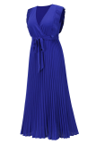 Fashion Elegant Solid Flounce Strap Design V Neck Pleated Dresses