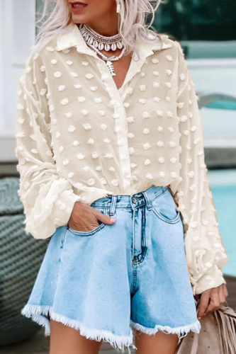 Casual Solid Patchwork Buckle Turndown Collar Tops