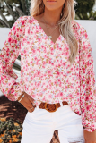 Casual Print Patchwork V Neck Tops