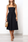 Casual Solid Patchwork Square Collar Cake Skirt Dresses