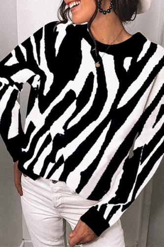 Street Striped Patchwork Contrast O Neck Tops