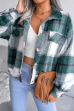 Casual Plaid Patchwork Buckle Turndown Collar Outerwear