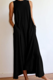 Casual Solid Patchwork O Neck Straight Dresses