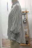 Fashion Striped Patchwork Turndown Collar Tops