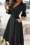Fashion Elegant Print Solid Patchwork Frenulum V Neck A Line Dresses