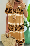 Street Leopard Tie Dye Patchwork V Neck Dresses