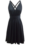 Fashion Sexy Solid Backless V Neck A Line Dresses