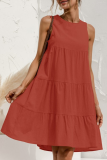 Casual Solid Patchwork O Neck Cake Skirt Dresses