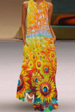 Fashion Street Print Patchwork V Neck A Line Dresses