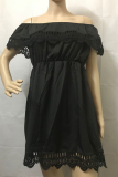 Casual Solid Patchwork Off the Shoulder Cake Skirt Dresses