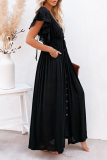 Elegant Solid Frenulum Buckle V Neck A Line Dresses