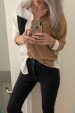 Elegant College Color Block Patchwork Turndown Collar Tops