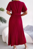 Casual Solid Fold V Neck Waist Skirt Dresses
