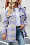 Fashion Elegant Plaid Buckle Turndown Collar Tops