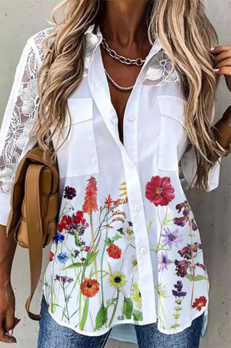 Casual Print Printing Mandarin Collar Tops