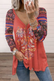 Fashion Casual Print Patchwork V Neck T-Shirts