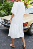 Casual Solid Patchwork Buckle V Neck A Line Dresses