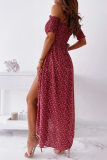Elegant Floral Slit Fold Off the Shoulder Waist Skirt Dresses