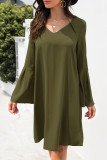 Fashion Casual Solid Patchwork V Neck A Line Dresses