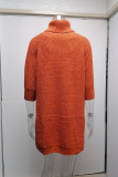 Casual Solid Slit Turtleneck Tops
