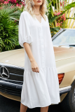 Casual Solid Patchwork Buckle V Neck A Line Dresses