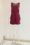 Casual Solid Patchwork U Neck Straight Rompers