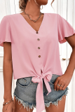Casual Dot Patchwork V Neck Tops