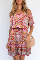 Fashion Elegant Print Patchwork Off the Shoulder A Line Dresses