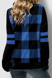 Casual Plaid Patchwork Draw String Turndown Collar Tops