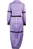 Casual Striped Patchwork Turndown Collar Straight Dresses