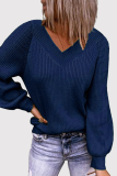 Casual Solid Patchwork V Neck Tops Sweater