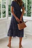 Fashion Dot Patchwork Square Collar Cake Skirt Dresses