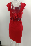 Sexy Solid Flounce O Neck Irregular Dress Dresses