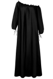 Casual Vintage Solid Fold Stringy Selvedge Off the Shoulder Dresses