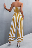 Street Striped Patchwork Strapless Straight Jumpsuits