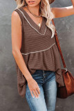 Casual Solid Patchwork V Neck Tops