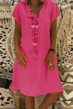 Fashion Casual Solid Basic V Neck Short Sleeve Dress