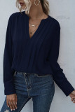 Fashion Street Solid Patchwork V Neck Tops