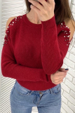 Fashion Casual Solid Beading U Neck Tops Sweater