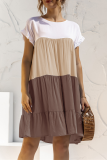 Casual Solid Patchwork O Neck Cake Skirt Dresses