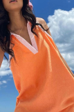 Casual Solid Patchwork Turndown Collar Straight Dresses