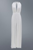 Sexy Casual Solid Hollowed Out Patchwork Backless O Neck Regular Jumpsuits