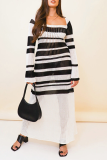 Casual Striped Patchwork Off the Shoulder Straight Dresses